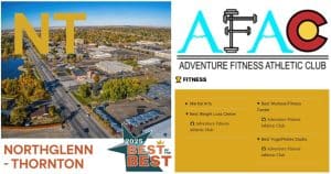 Graphic showing aerial image of Thornton with "Best of the Best 2025," the AFAC gym logo, and list of the awards won